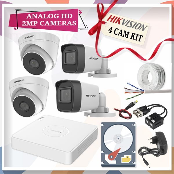 HIKVISION 2MP HD ANALOG CCTV CAMERA KIT – 4 CAMERAS PACKAGE - TECHLOGICS