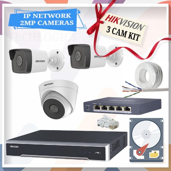 HIKVISION 2MP IP NETWORK CCTV CAMERA NVR KIT – 3 CAMERAS PACKAGE