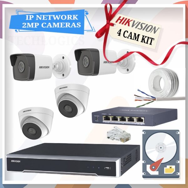 HIKVISION 2MP IP NETWORK CCTV CAMERA NVR KIT – 4 CAMERAS PACKAGE