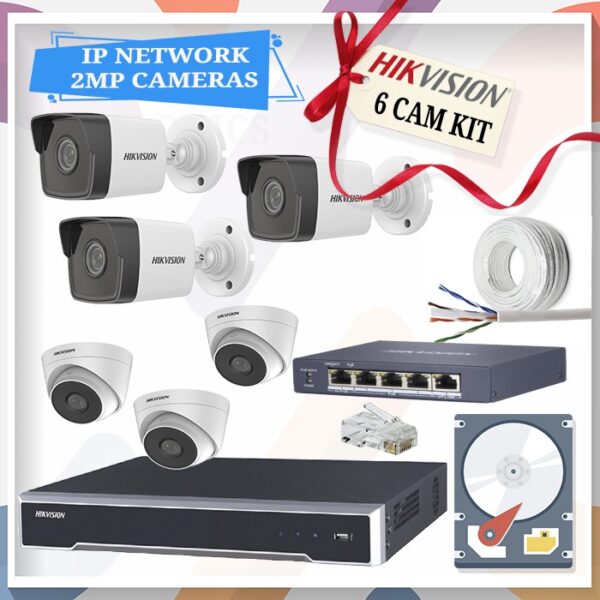 HIKVISION 2MP IP NETWORK CCTV CAMERA NVR KIT – 6 CAMERAS PACKAGE